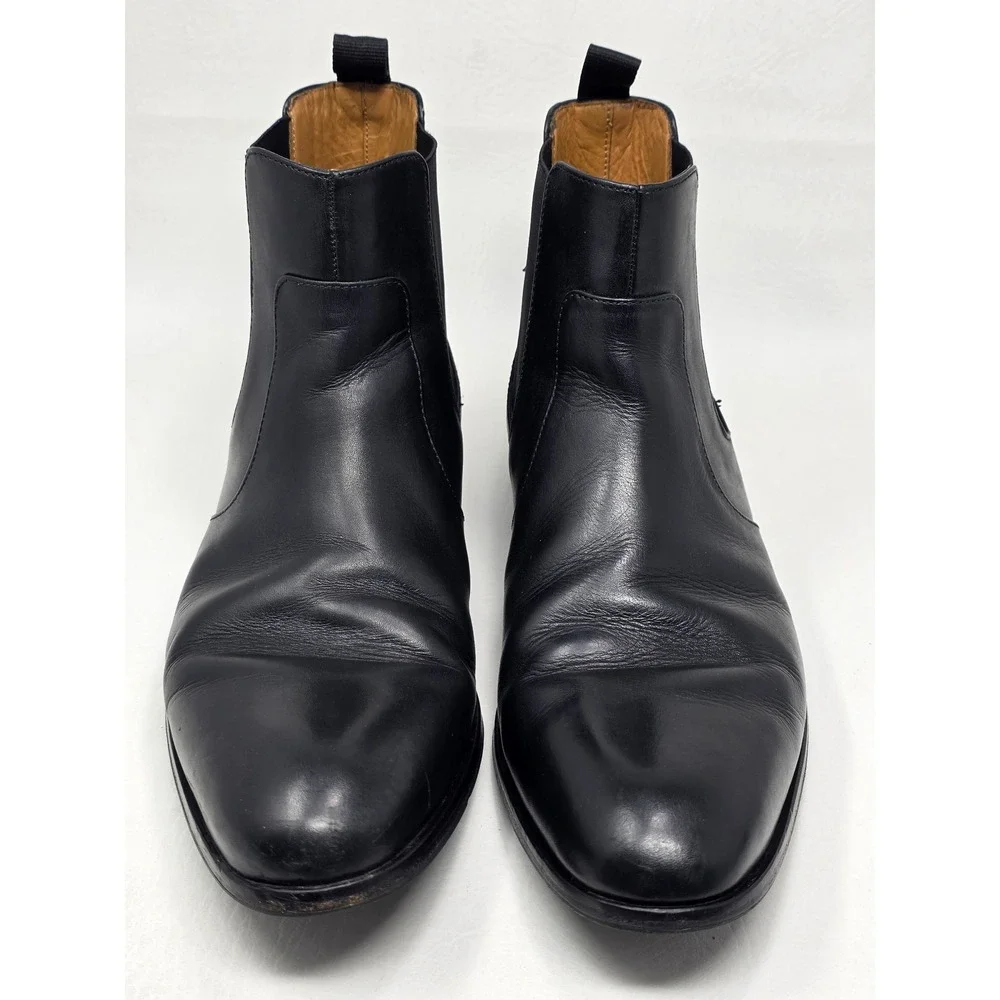 Hugo Boss Mens Black Leather Chelsea Boots 50388428 Size 9.5 Almond Toe Dress